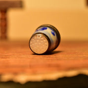 Antique Dutch Delft Sterling Thimble with Blue & White Enamel, Stippled Glass Top, Gilt Silver, Sewing Collectibles, Size 6