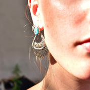 Vintage Chunky Sterling Silver Turquoise Dangle Earrings, Hinged Silver Stud Earrings, Turquoise Gemstone, Statement Earrings, 51.5mm L