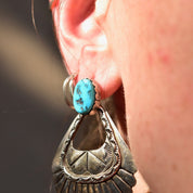 Vintage Chunky Sterling Silver Turquoise Dangle Earrings, Hinged Silver Stud Earrings, Turquoise Gemstone, Statement Earrings, 51.5mm L