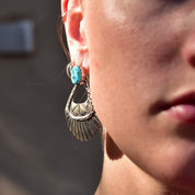 Vintage Chunky Sterling Silver Turquoise Dangle Earrings, Hinged Silver Stud Earrings, Turquoise Gemstone, Statement Earrings, 51.5mm L