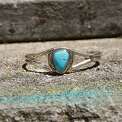 Vintage Native American Turquoise & Silver Cuff Bracelet, Turquoise Cuff With Engraved Silver Details, Adjustable Cuff, Old Pawn Jewelry