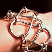 Modernist Sterling Silver Loopy Link Cuff Bracelet, Wide Articulated Silver Wire Toggle Bracelet, 7 3/4" L