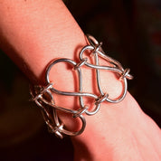 Modernist Sterling Silver Loopy Link Cuff Bracelet, Wide Articulated Silver Wire Toggle Bracelet, 7 3/4" L