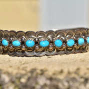 Vintage Signed  Sterling Silver Snake Turquoise Turquoise Cuff Bracelet, Chiseled Silver Cuff, R. Tom Sterling, Native American, 5 7/8