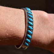 Vintage Bell Sterling Silver Turquoise Cuff Bracelet, Multi-Stone Turquoise Cuff, Hammered Silver Designs, Native American Jewelry, 5 7/8