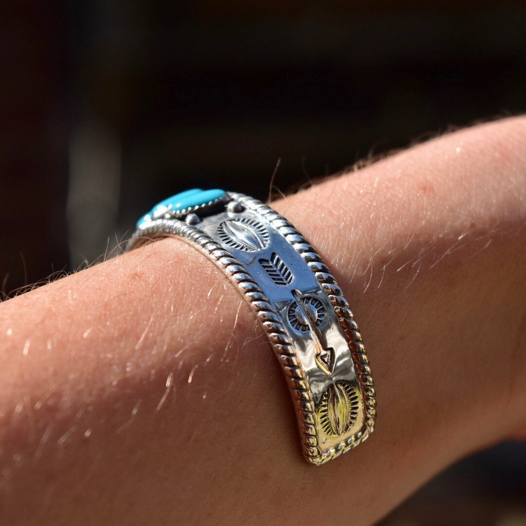 Vintage Bell Sterling Silver Turquoise Cuff Bracelet, Multi-Stone Turquoise Cuff, Hammered Silver Designs, Native American Jewelry, 5 7/8