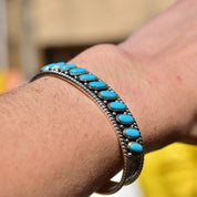 Vintage Bell Sterling Silver Turquoise Cuff Bracelet, Multi-Stone Turquoise Cuff, Hammered Silver Designs, Native American Jewelry, 5 7/8