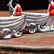 Japanese Lusterware Porcelain Salt & Pepper Boats W/ Ladies In Retro Swimwear, Cute Mini Sugar Bowls, Vintage Dinnerware Collectibles