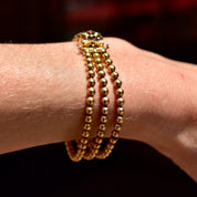Victorian 10K Gold Triple-Strand Beaded Bracelet W/ Ornate Garnet Seed Pearl Box Clasp, Antique Mourning Jewelry, 6 3/4" L