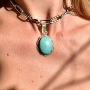 Vintage Mexican Sterling Silver Turquoise Cabochon Pendant, Ornate Silver Rope Detailing, Natural Blue Turquoise Stone, TAXCO Jewelry, 39mm
