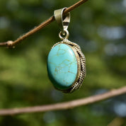 Vintage Mexican Sterling Silver Turquoise Cabochon Pendant, Ornate Silver Rope Detailing, Natural Blue Turquoise Stone, TAXCO Jewelry, 39mm