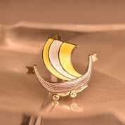 Vintage Aksel Holmsen Gilt Sterling Silver Guilloche Enamel Viking Ship Boat Pin Brooch, Norway Sterling 925 Jewelry, 36mm