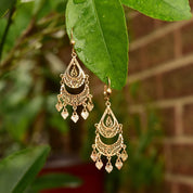Vintage Turkish 14K Yellow Gold Filigree Chandelier Earrings, Ornate Diamond-Cut Teardrop Earrings, 585 Gold Lever Backs, 54mm
