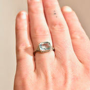 Antique Art Deco 14K White Gold Filigree Aquamarine Ring, Faceted Pale Blue Gemstone, Intricate Setting, March Birthstone, Size 6 1/2 US