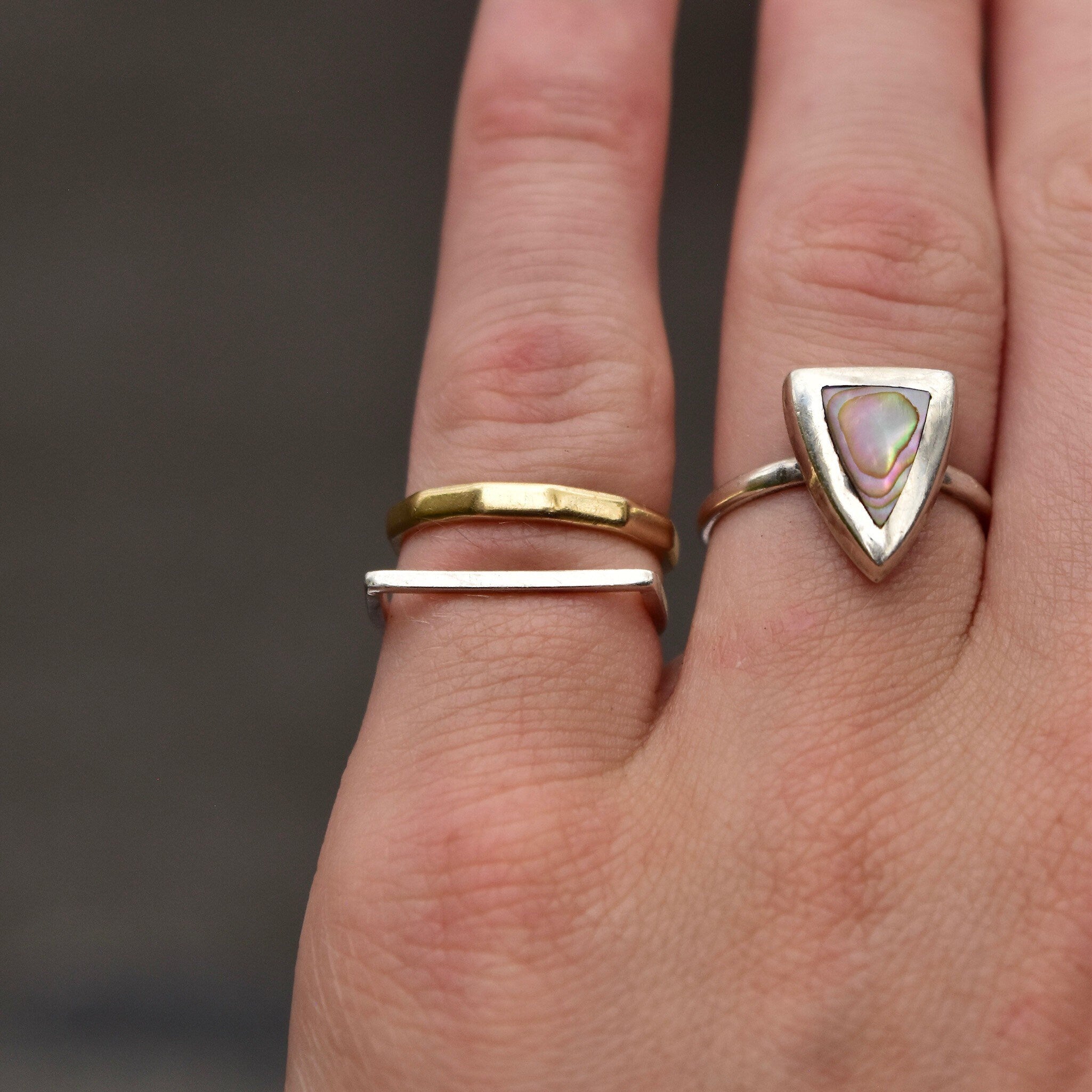 Minimalist 14K Band Ring, Bamboo Style Yellow Gold Stacking Ring, Hexagonal Gold Band, Size 6 US