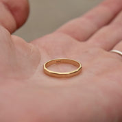Minimalist 14K Band Ring, Bamboo Style Yellow Gold Stacking Ring, Hexagonal Gold Band, Size 6 US