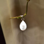 Vintage Mexican Sterling Silver Gaspeite Teardrop Pendant, Bohemian Modernist, Lime Green Gemstone, Polished Silver Drop Setting, 4mm