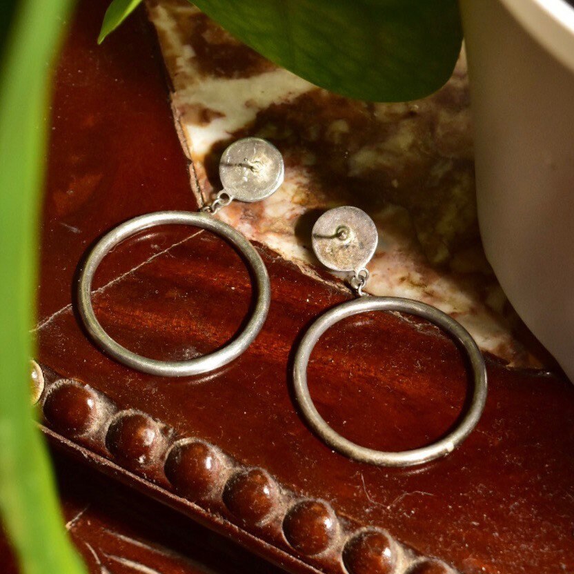 Mod Sterling Silver Stud Hoop Earrings, Go-Go Earrings, Vintage 925 Jewelry, 59mm