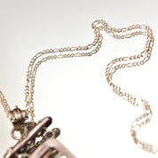 Lori Bonn Sterling Silver Smoky Quartz Double Drop Pendant Necklace, Emerald Cut Gemstone, 18" Figaro Chain, Modernist Jewelry, 17 1/2"