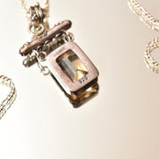 Lori Bonn Sterling Silver Smoky Quartz Double Drop Pendant Necklace, Emerald Cut Gemstone, 18" Figaro Chain, Modernist Jewelry, 17 1/2"