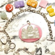 Sterling Silver Multi-Color Burmese Jade Charm Bracelet, Multi-Color Carved Stone Charms, Detachable Charms, Toggle Clasp, 8 1/2 L