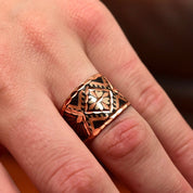Bohemian Hammered Mixed-Metal Cuff Ring, Copper, Silver & Black, Floral Motifs, Adjustable
