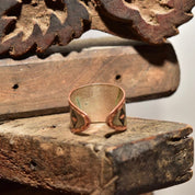 Bohemian Hammered Mixed-Metal Cuff Ring, Copper, Silver & Black, Floral Motifs, Adjustable
