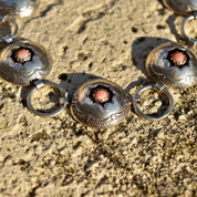 Sterling Silver Floral Pink Coral Link Bracelet, Silver Bracelet, Flower Design, Pearls, 8 1/4 L
