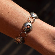 Sterling Silver Floral Pink Coral Link Bracelet, Silver Bracelet, Flower Design, Pearls, 8 1/4 L