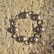 Sterling Silver Floral Pink Coral Link Bracelet, Silver Bracelet, Flower Design, Pearls, 8 1/4 L