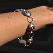 Sterling Silver Floral Pink Coral Link Bracelet, Silver Bracelet, Flower Design, Pearls, 8 1/4 L