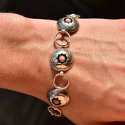 Sterling Silver Floral Pink Coral Link Bracelet, Silver Bracelet, Flower Design, Pearls, 8 1/4 L