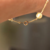 Elegant 14K Gold Cultured Pearl Station Bracelet, Dainty Yellow Gold Cable Links, 6mm Round Pearls, Opera Bracelet, 7 1/4"