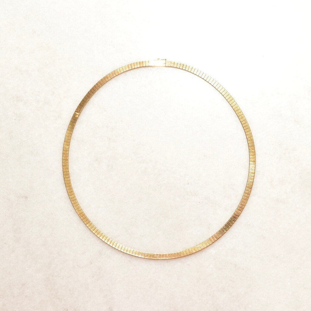 Minimalist 14K Yellow Gold Omega Collar Necklace, Women's Solid Gold Chain, Vintage Omega Link Chain, 16" L