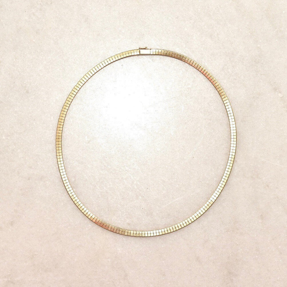 Minimalist 14K Yellow Gold Omega Collar Necklace, Women's Solid Gold Chain, Vintage Omega Link Chain, 16" L