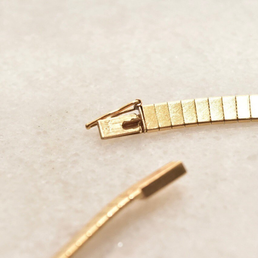 Minimalist 14K Yellow Gold Omega Collar Necklace, Women's Solid Gold Chain, Vintage Omega Link Chain, 16" L