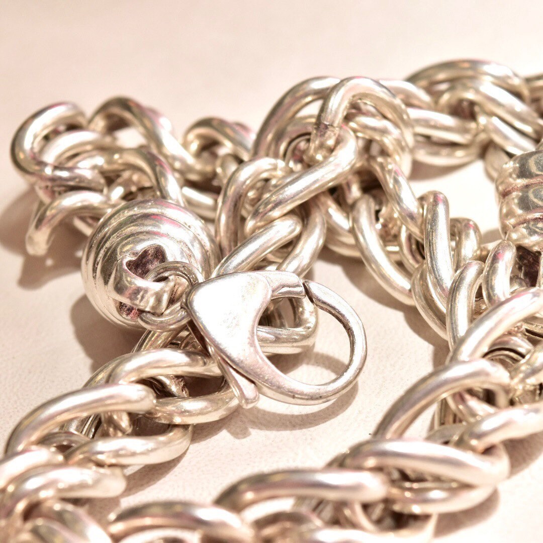 Chunky Italian Sterling Silver Link Choker Necklace, Puffed Singapore/Twisted Rope Chain, Modernist, Statement, 925 Italy, 17 1/2" L