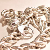 Chunky Italian Sterling Silver Link Choker Necklace, Puffed Singapore/Twisted Rope Chain, Modernist, Statement, 925 Italy, 17 1/2" L