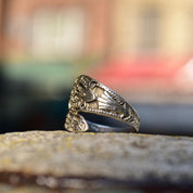 Ornate Sterling Silver Snake Spoon Ring, Engraved Silver Wrap Ring, Flora Motifs, Art Nouveau Revival, 925 Stacking Ring, Size 7 US