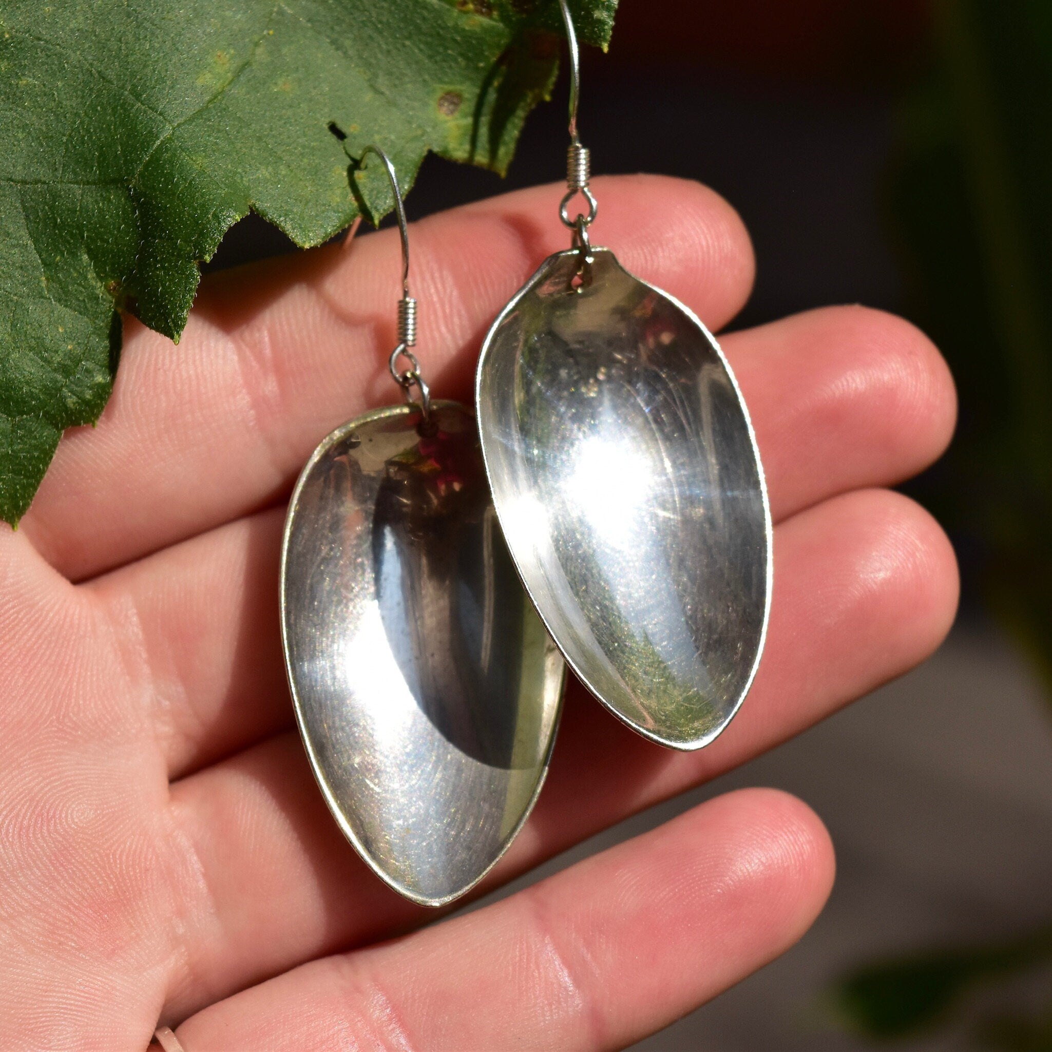 Vintage Sterling Silver Spoon Dangle Earrings, Spoon Earrings, Unique Earrings, 925 Earrings, 34mm