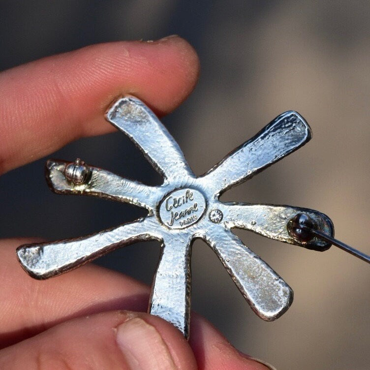Vintage Cecile Jeanne Turquoise Enameled Sterling Silver Star Brooch, Star Brooch, French Sterling 925 Jewelry, Cecile Jeanne Jewelry, 47mm