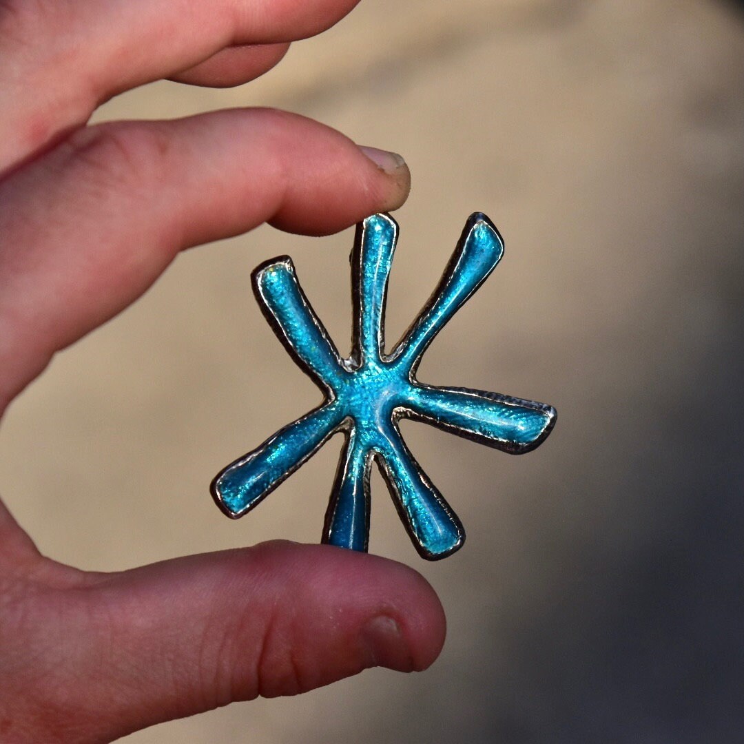 Vintage Cecile Jeanne Turquoise Enameled Sterling Silver Star Brooch, Star Brooch, French Sterling 925 Jewelry, Cecile Jeanne Jewelry, 47mm