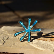 Vintage Cecile Jeanne Turquoise Enameled Sterling Silver Star Brooch, Star Brooch, French Sterling 925 Jewelry, Cecile Jeanne Jewelry, 47mm