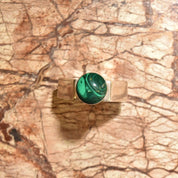 Vintage TAXCO modernist sterling silver hexagonal mini perfume bottle with malachite stone top, made in Mexico, measuring 2 inches tall