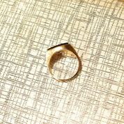 14K Yellow Gold Black Onyx Signet Ring, Sleek Modernist Unisex Gold Ring, Satin & Polished Finish, Size 8 3/4 US