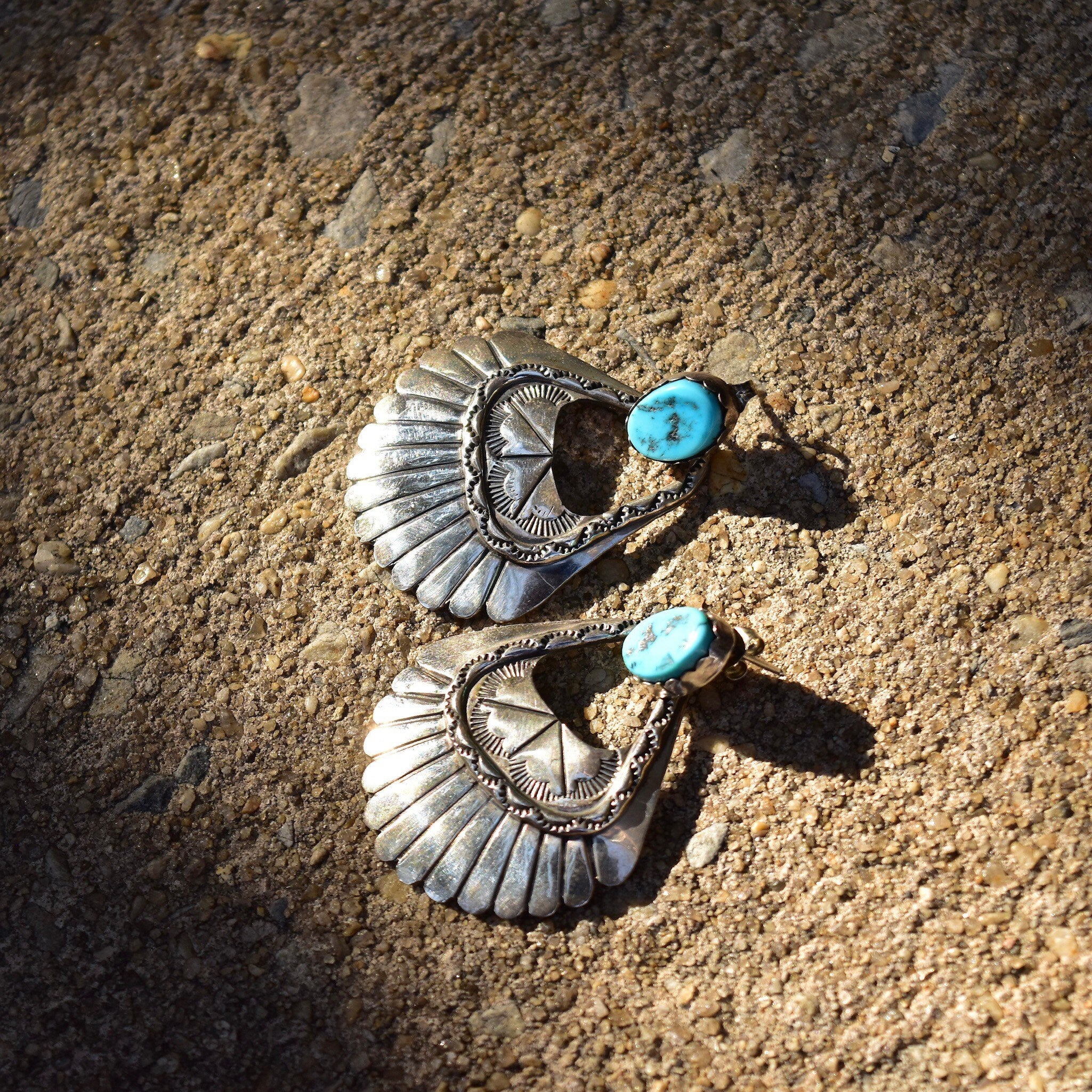 Vintage Chunky Sterling Silver Turquoise Dangle Earrings, Hinged Silver Stud Earrings, Turquoise Gemstone, Statement Earrings, 51.5mm L