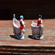 Japanese Lusterware Porcelain Salt & Pepper Boats W/ Ladies In Retro Swimwear, Cute Mini Sugar Bowls, Vintage Dinnerware Collectibles