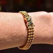 Victorian 10K Gold Triple-Strand Beaded Bracelet W/ Ornate Garnet Seed Pearl Box Clasp, Antique Mourning Jewelry, 6 3/4" L