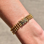 Victorian 10K Gold Triple-Strand Beaded Bracelet W/ Ornate Garnet Seed Pearl Box Clasp, Antique Mourning Jewelry, 6 3/4" L