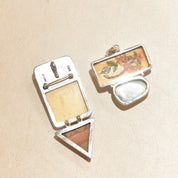 Signed Sterling Silver Amy K. Russell Deer Brooch, Carved Bone Deer Brooch, Tangerine Quartz and Aragonite Brooch, 81mm